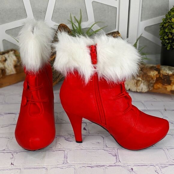 Ellie 4" Womens Bootie With Faux Fur 414/CLAUS/RED - Picture 1 of 11